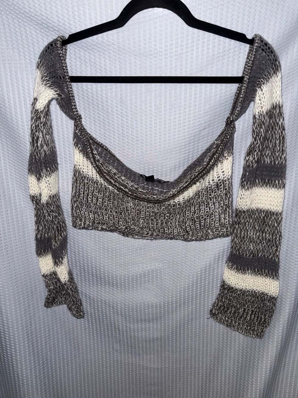 Pretty Little Thing Charcoal Open Knit Off The Shoulder Bandeau Top L